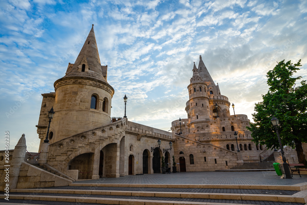Fisherman's Bastion on the Buda bank of the Danube in Budapest city, Hungary