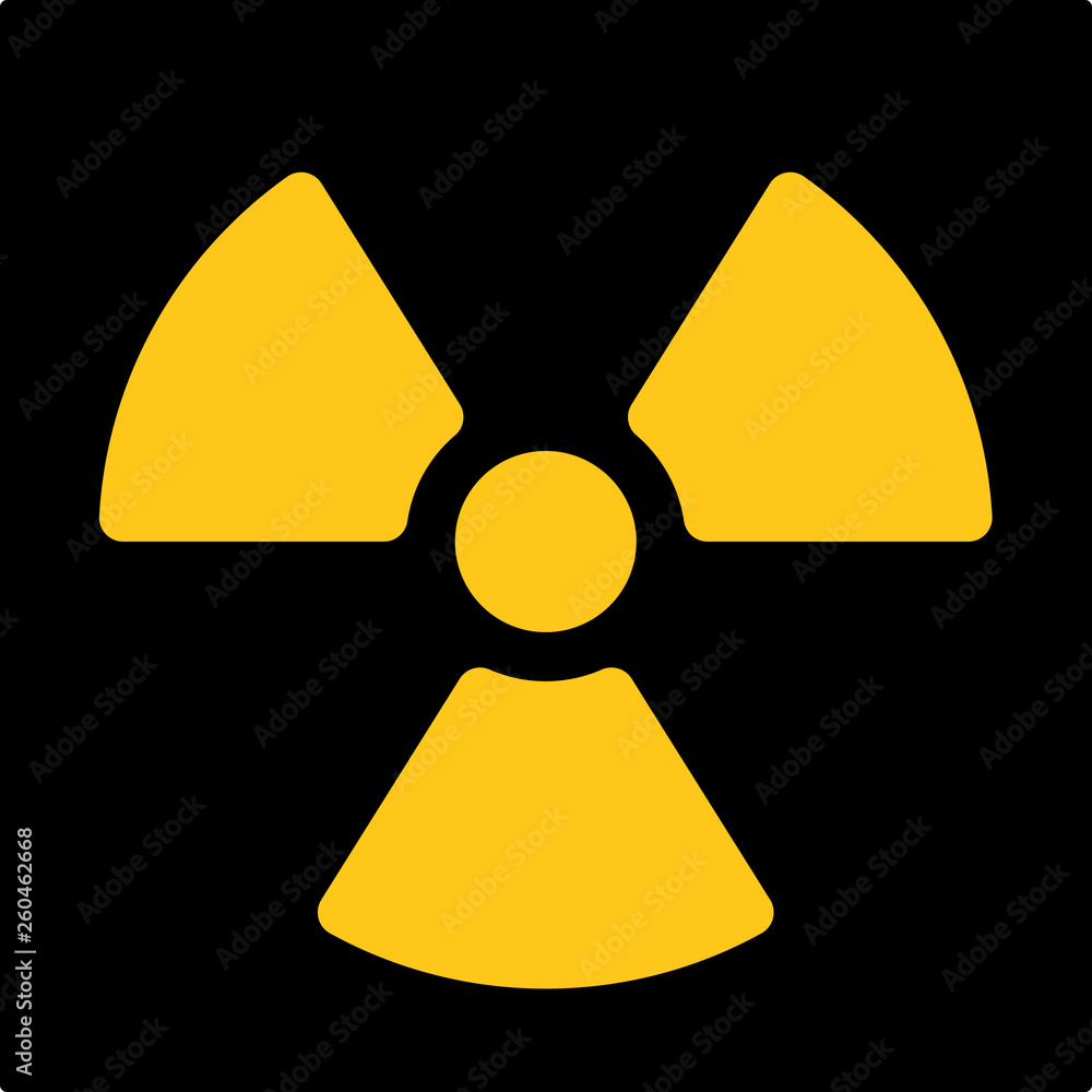 Radioactive material sign. Symbol of radiation alert, hazard or risk. Simple flat vector illustration in black and yellow Radioactive material sign. Symbol of radiation alert, hazard or risk. Simple flat vector illustration in black and yellow