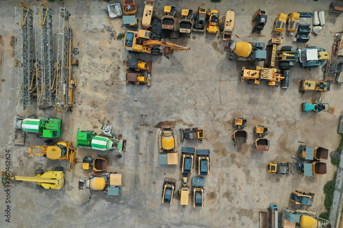 Building equipment top view, aerial view from construction site