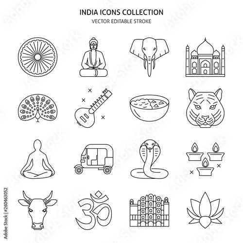 India icons set in thin line style