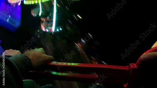 978-04 Carnival Ride At Night Spinning Wheel Ride POV With Flashing Lights Long