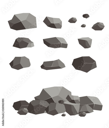 Rock stone block blank broken cement cobblestone vector illustration. Geology granite lava material natural sandstone volcanic mountain.