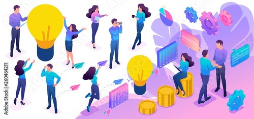 Isometric Set of Young People to Create Bright