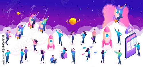 Isometric Set of Young People to Create Bright