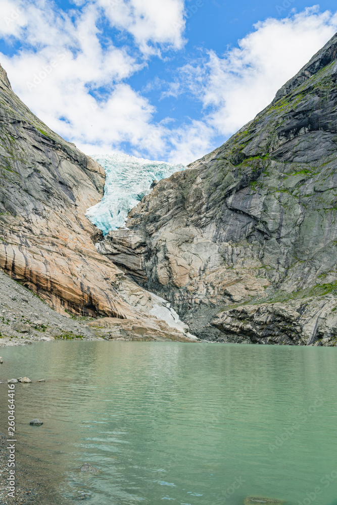 Melting Briksdal glacier in Norway, close up