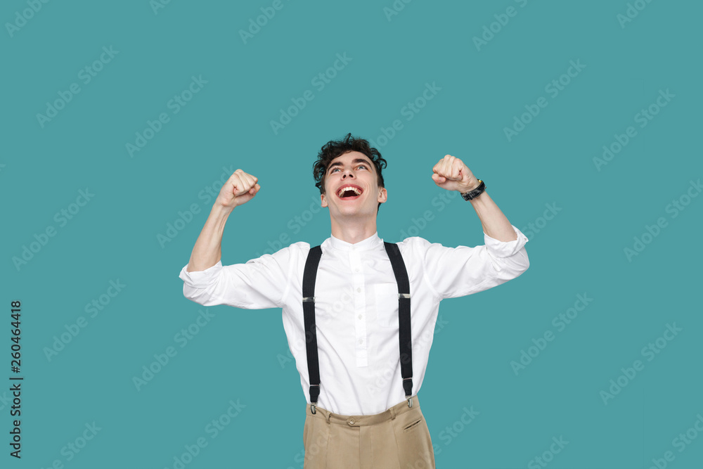 Naklejka premium Happy excited man celebrating his victory.