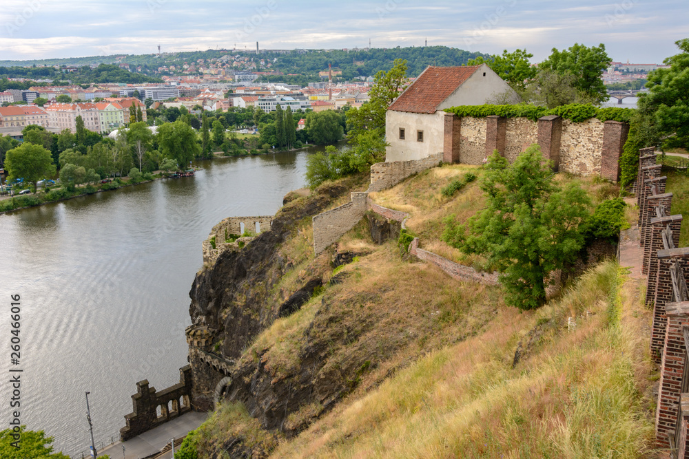 Medieval building on a rock in Vysehrad, Prague, Czech Republic
