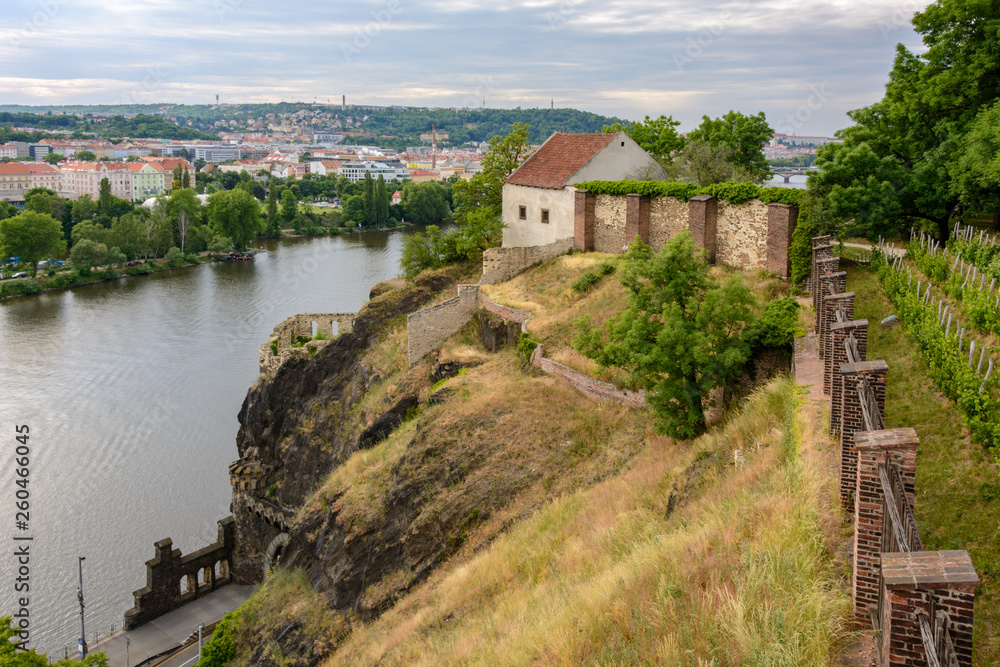 Medieval building on a rock in Vysehrad, Prague, Czech Republic