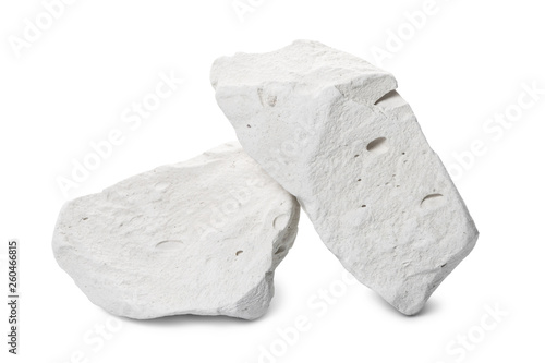 two natural piece of chalk mineral stone is isolated on white background photo