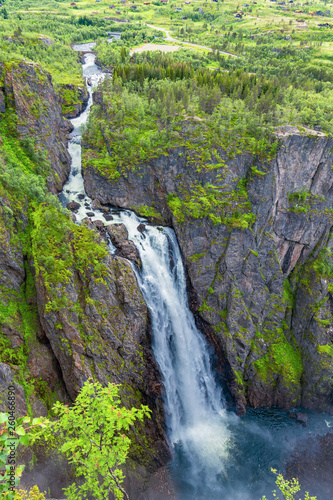 Voringsfossen Waterfall. Falls in mountains Norway