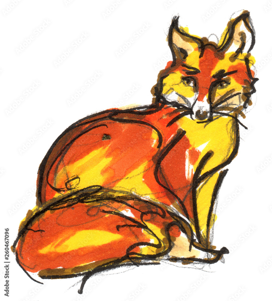 animal,animals,art ,artistic,brush,cartoon,children,color,colorful,cute,design,drawing,drawn,ears,fennec,fluffy,fox,fur, graphic,hand,illustration,isolated,liner,mammal,markers,nature,orange,paint,paper  Stock Illustration | Adobe Stock