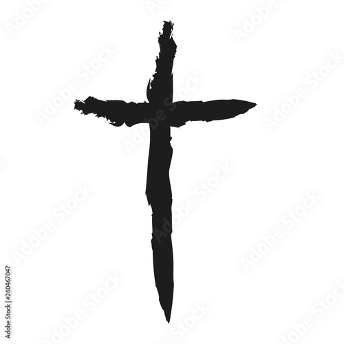 Handdrawn christian cross symbol, hand painted with ink brush. Vector illustration