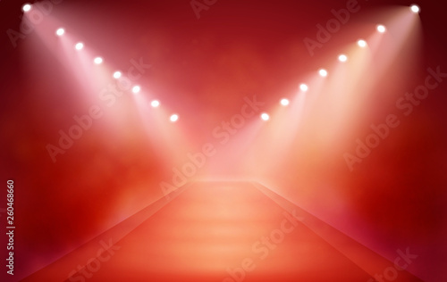 Spotlights with stage on smoke red warm background