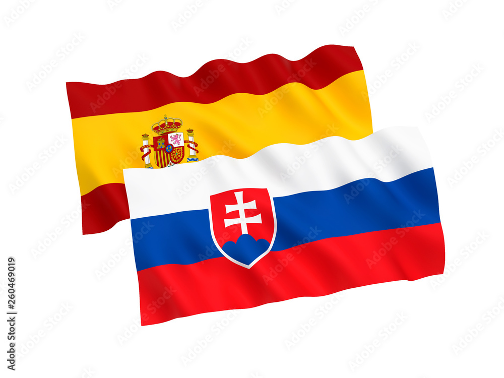 Flags of Slovakia and Spain on a white background Flags of Slovakia and Spain on a white background