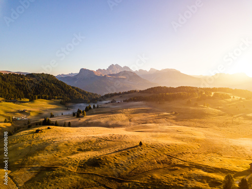 Amazing view of the Alpine mountains. Alpe di Siusi, Dolomites. Italy