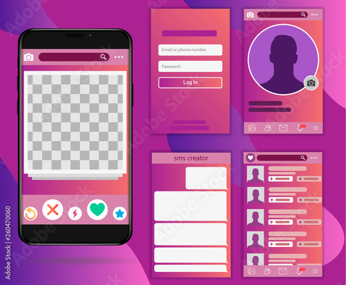 Mobile Dating App Tinder UI and UX Alternative Trendy Concept Vector Mockup in Light Color Theme on Frameless Smart Phone Screen Isolated on White Background. Social Network Design Template