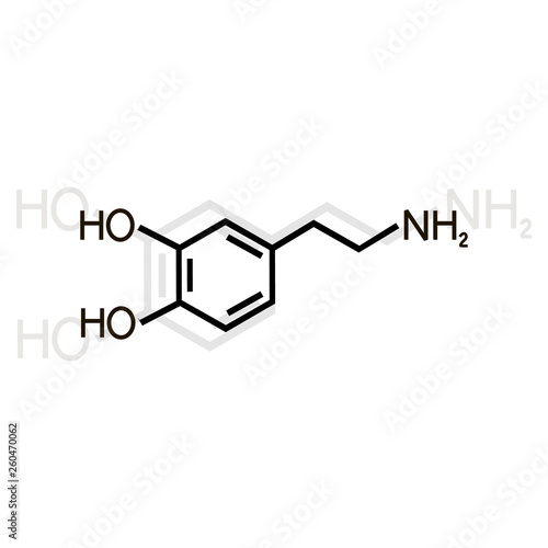 Dopamine vector icon on white background with shadow, chemical formula of dopamine