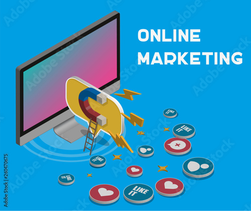 marketing concept with magnet likes and hearts