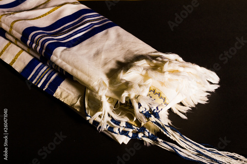 Photography A folded tallit, a jewish prayer shawl