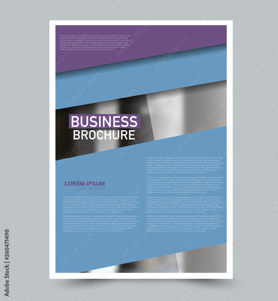 Fototapeta premium Blue and purple vector flyer template. Abstract brochure design. Annual report cover background. For business, education, advertisement. Editable illustration.