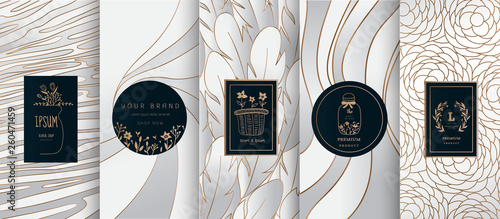 Collection of design elements,labels,icon,frames, for logo,packaging,design of luxury products.for perfume,soap,wine, lotion.Made with Isolated on black background.vector illustration