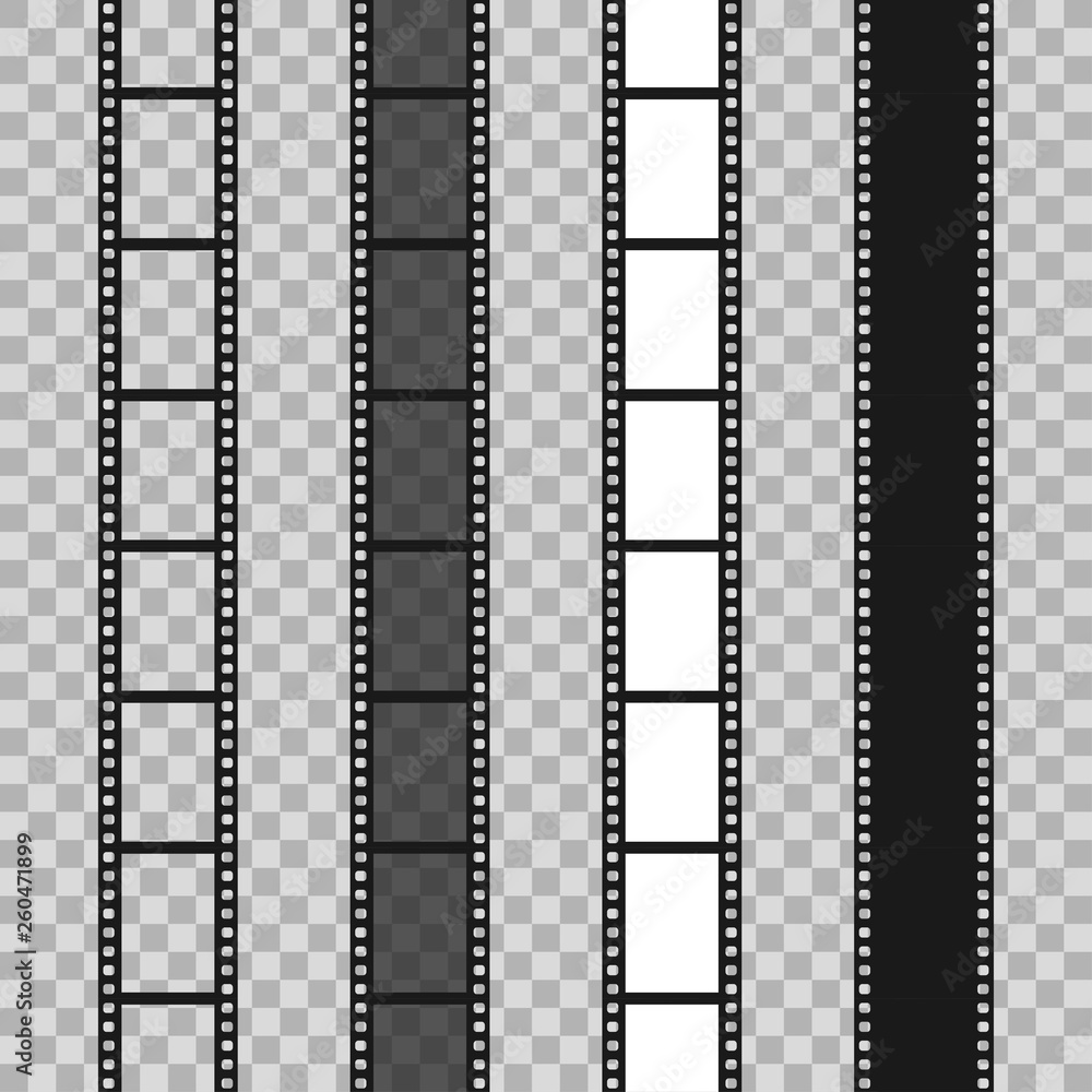 Set of different filmstrip roll on transparent background. 35mm film slide frame. Cinema frames. Set of different filmstrip roll on transparent background. 35mm film slide frame. Cinema frames.