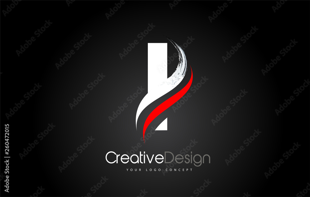White and Red I Letter Design Brush Paint Stroke on Black Background White and Red I Letter Design Brush Paint Stroke on Black Background