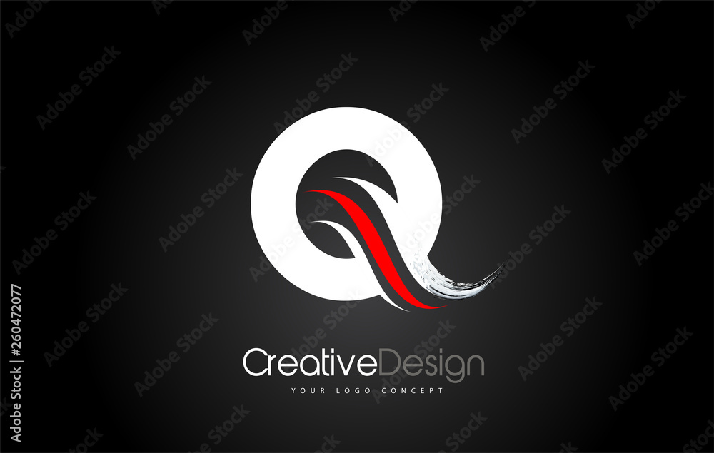 White and Red Q Letter Design Brush Paint Stroke on Black Background White and Red Q Letter Design Brush Paint Stroke on Black Background
