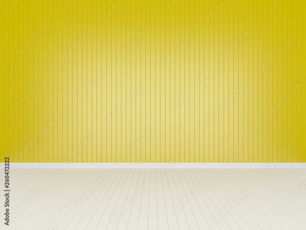 yellow wood wall with white wood floor ,3d rendering  empty room