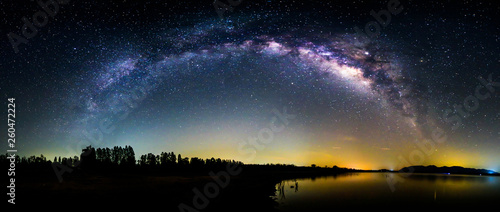 Panorama view of Milky way at lake view 