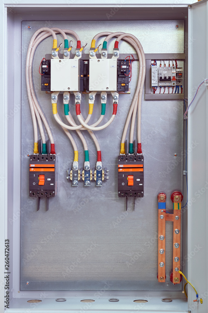 Old Electrical Rack Contactor Electrical Cabinet with contactors, circuit breakers, voltage relays ...