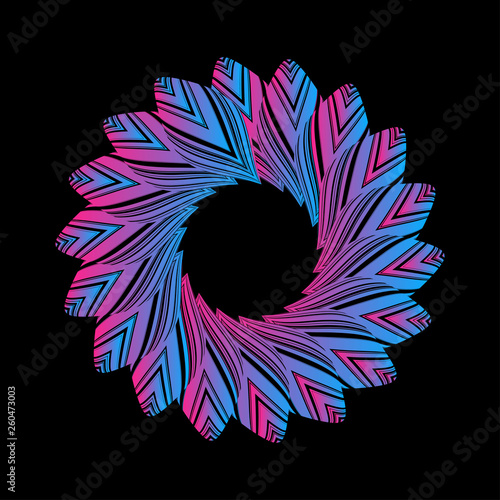 feathers corolla frame in pink blue on black