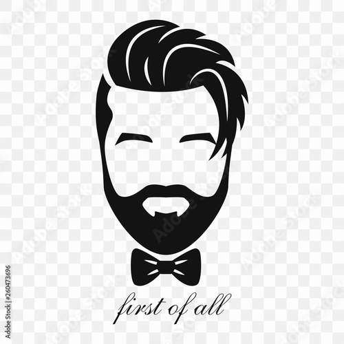 Silhouette of a bearded hipster. Bearded men, avatar, hipster with different haircut. Male face with a mustache and beard. Vector illustration with a transparent background for a plotter and print.