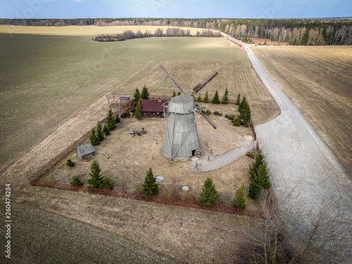 The old mill in Belarus. Drone aerial photo photo