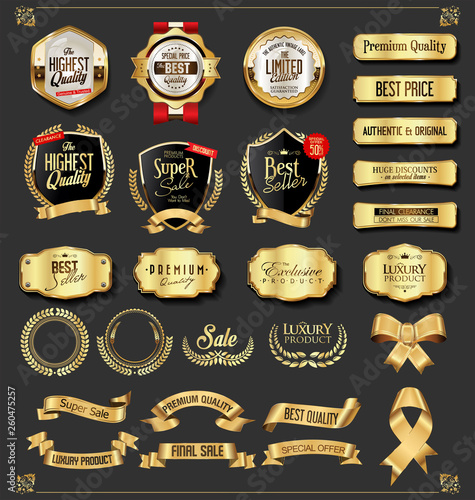 Retro vintage golden badges and labels collection