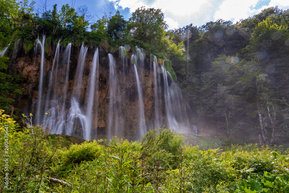 Big stunning waterfall in Plitvice Lakes National Park, Croatia