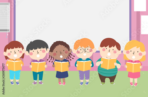 Kids Choral Reading Classroom Illustration