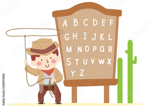 Kid Boy Cowboy Rope Alphabet Board Illustration