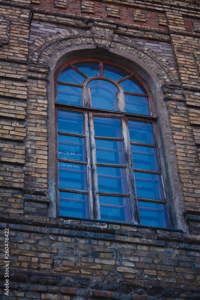 The window of the old building in the branches