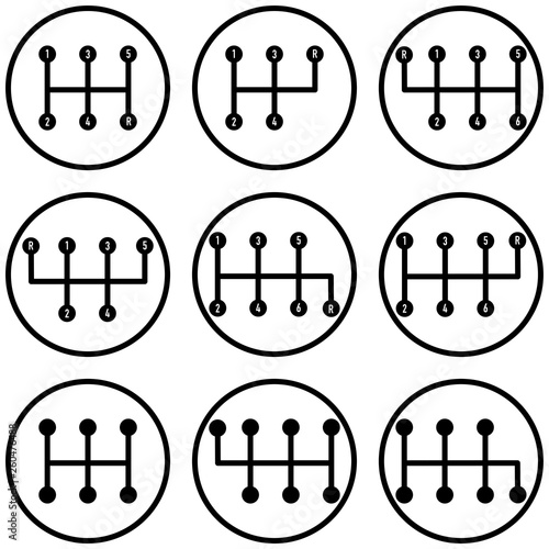 set of car gear shifting lever icons