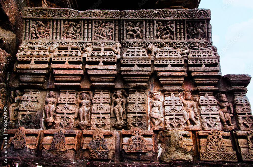 Carving details, Gondeshwar Temple, Sinnar, near Nashik, Maharashtra, India.