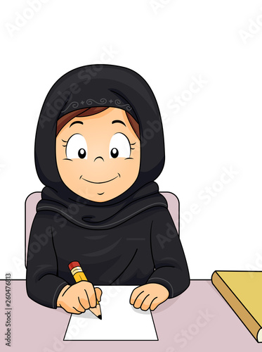 Kid Girl Qatar Study Write ...