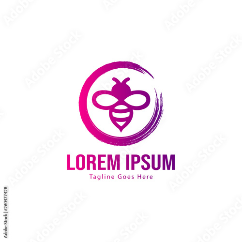 Bee logo template design. Minimalist bee logo with modern frame