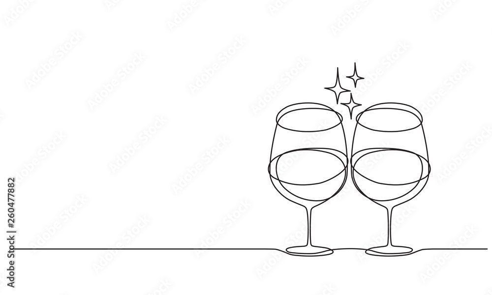 Wine glasses and sparkles. A pair of glasses. Sketch. Line drawing. Doodle.