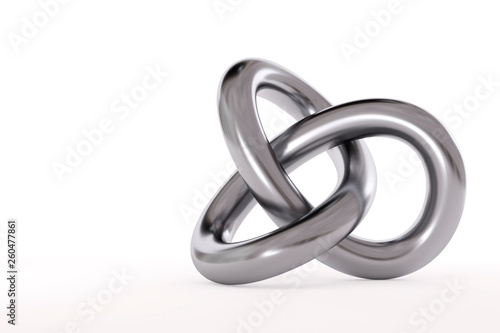 Cuadro en lienzo Metal torus knot isolated on white background. 3d image