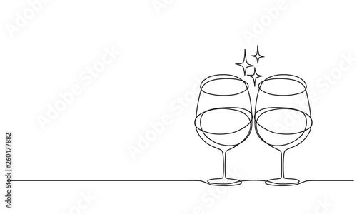 Wine glasses and sparkles. A pair of glasses. Sketch. Line drawing. Doodle.