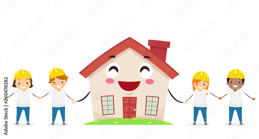 Stickman Kids Construction Volunteer Mascot House Stickman Kids Construction Volunteer Mascot House