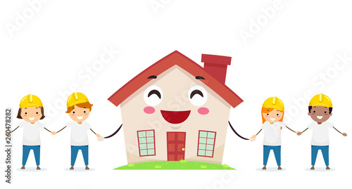 Stickman Kids Construction Volunteer Mascot House