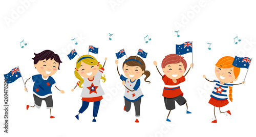 Stickman Kids Dance Australia Day Illustration