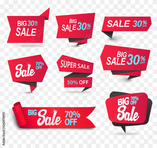 Sale shop product tag, label or sale poster, realistic paper discount banner